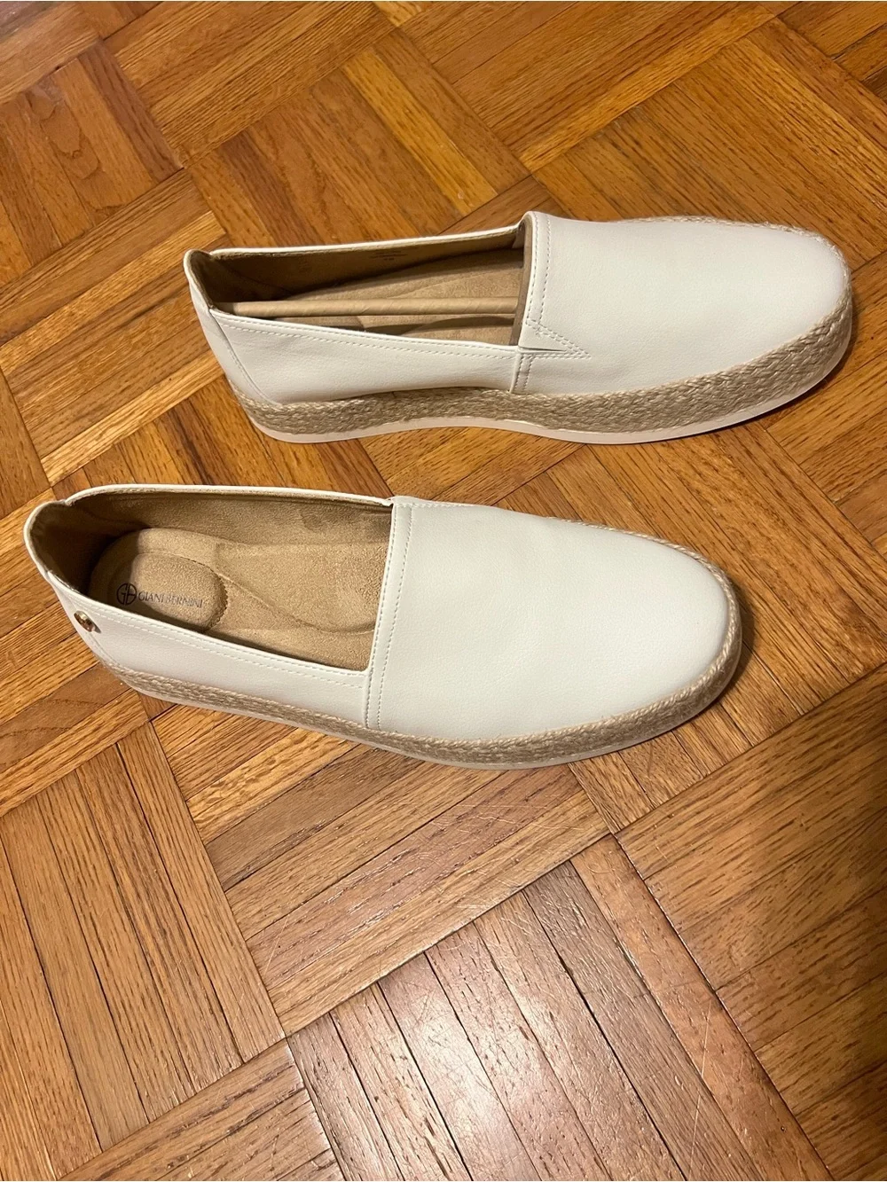 Giani Bernini ‘Archer’ White Espadrille Slip-On Platform Loafers Size 10.5